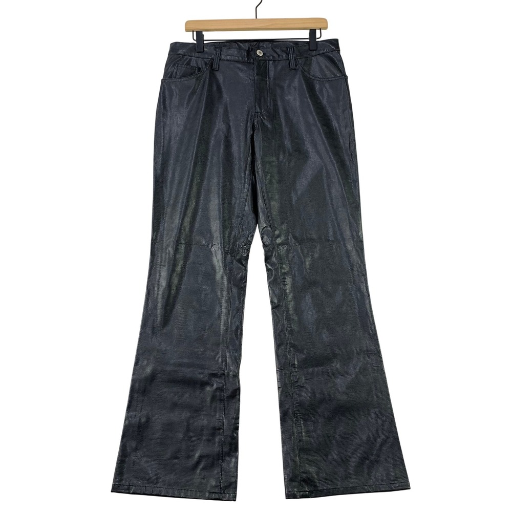 Vintage Anchor Blue Flare Pants Womens 11 Black Y2K Snakeskin Vegan Leather Punk